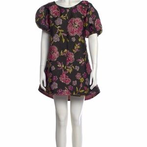 Arianne Black and Pink Floral Puff Sleeve Dress